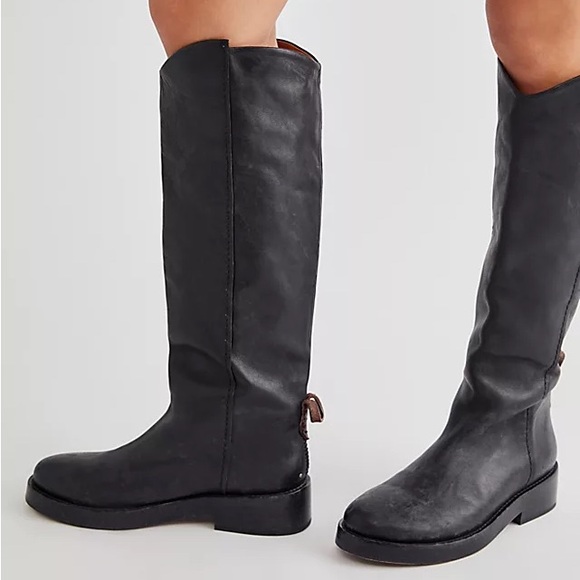 Free People Horse Girl Bryce Equestrian Slouchy Knee Riding Boots Black Leather - Picture 12 of 16